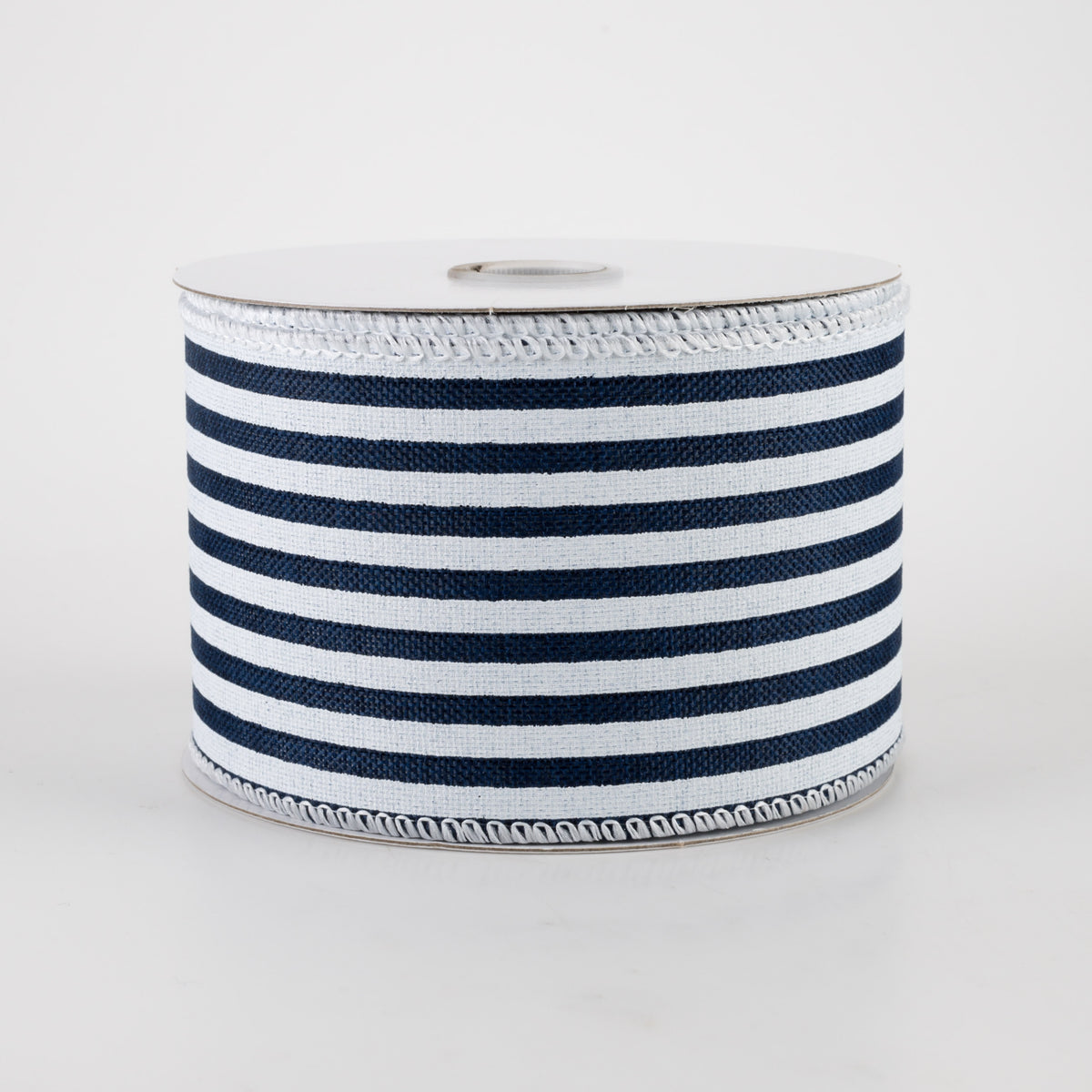 2.5" Linen Cabana Stripes Ribbon: Navy & White (10 Yards)