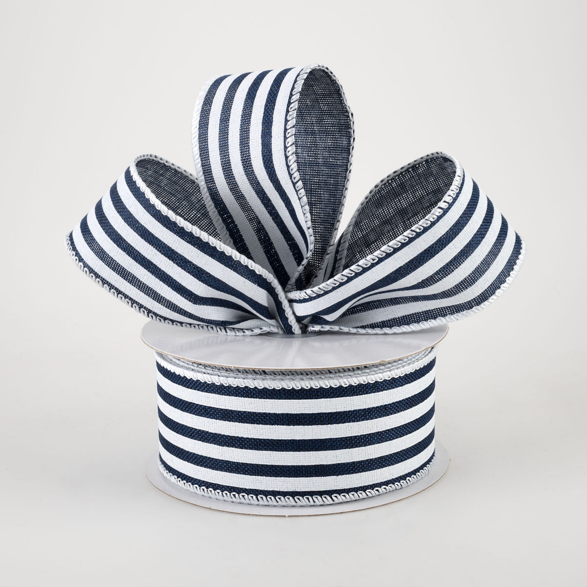 1.5" Linen Cabana Stripes Ribbon: Navy & White (10 Yards) Lifestyle Photo