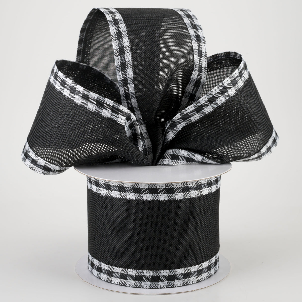 2.5" Linen Center & Gingham Edge Ribbon: Black (10 Yards) Lifestyle Photo