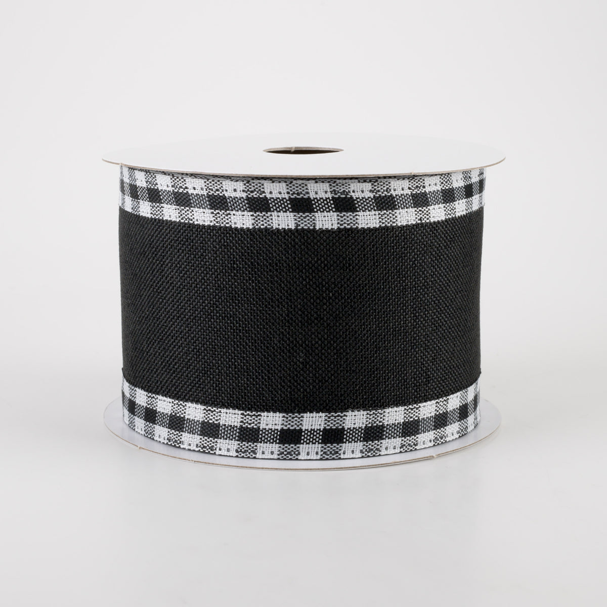 2.5" Linen Center & Gingham Edge Ribbon: Black (10 Yards)