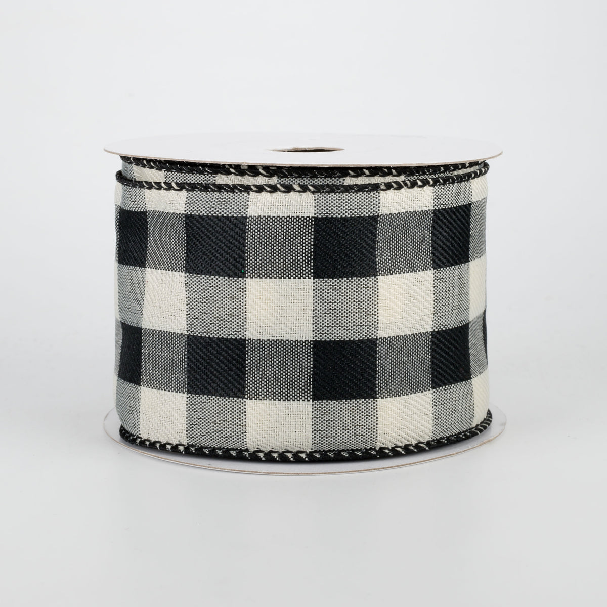 2.5" Linen Check Buffalo Plaid Ribbon: Black & Ivory (10 Yards)
