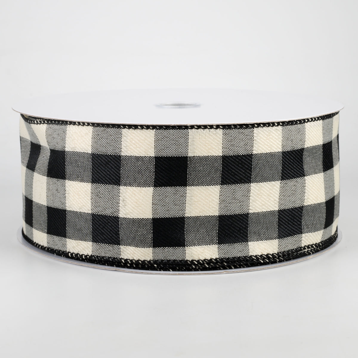 2.5" Linen Check Buffalo Plaid Ribbon: Black & Ivory (50 Yards)