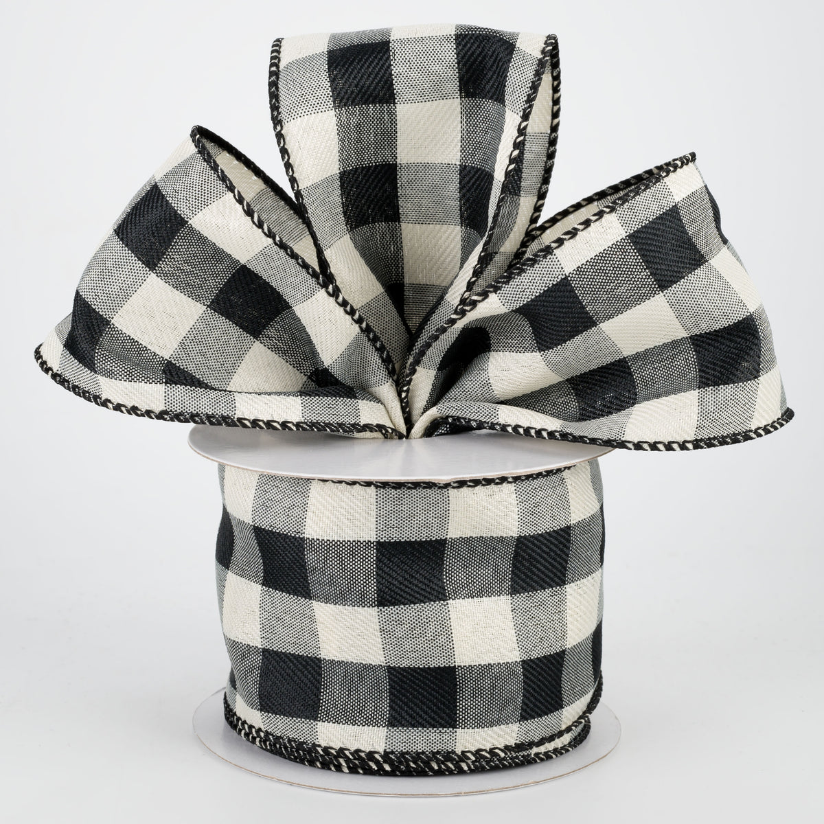 2.5" Linen Check Buffalo Plaid Ribbon: Black & Ivory (10 Yards) Lifestyle Photo