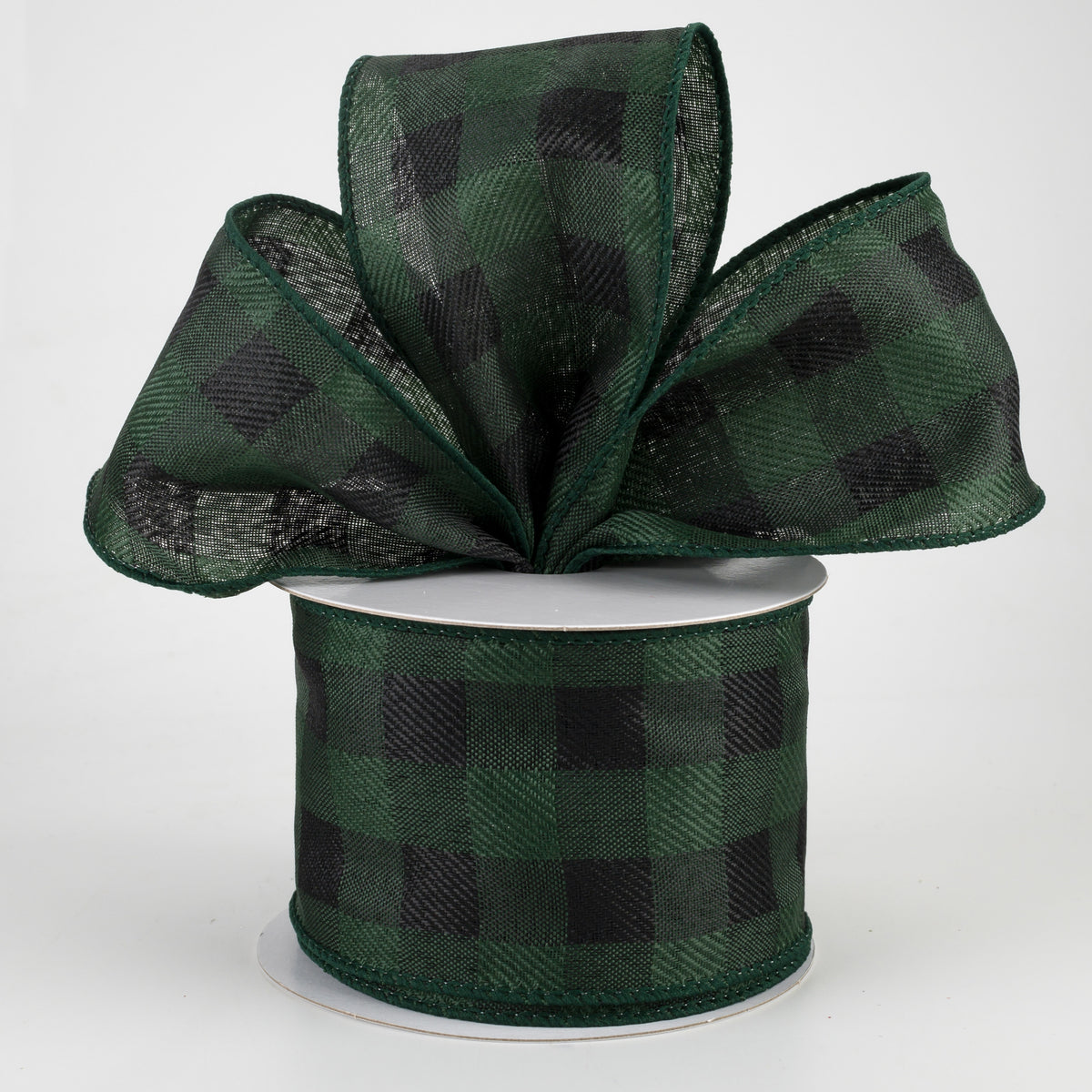 2.5" Linen Check Buffalo Plaid Ribbon: Emerald & Black (10 Yards) Lifestyle Photo