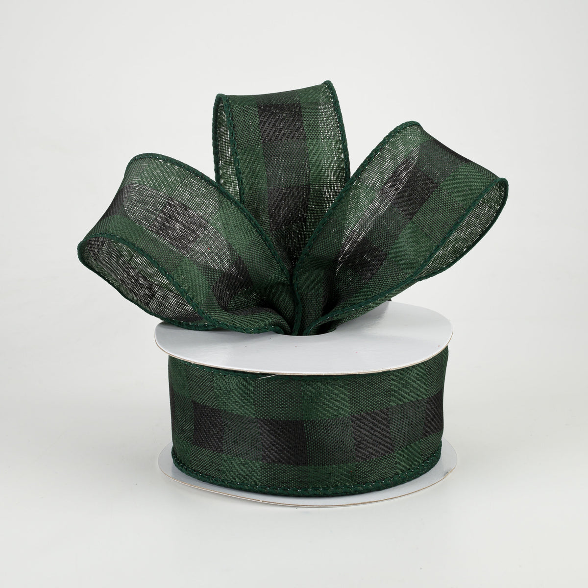 1.5" Linen Check Buffalo Plaid Ribbon: Emerald & Black (10 Yards) Lifestyle Photo