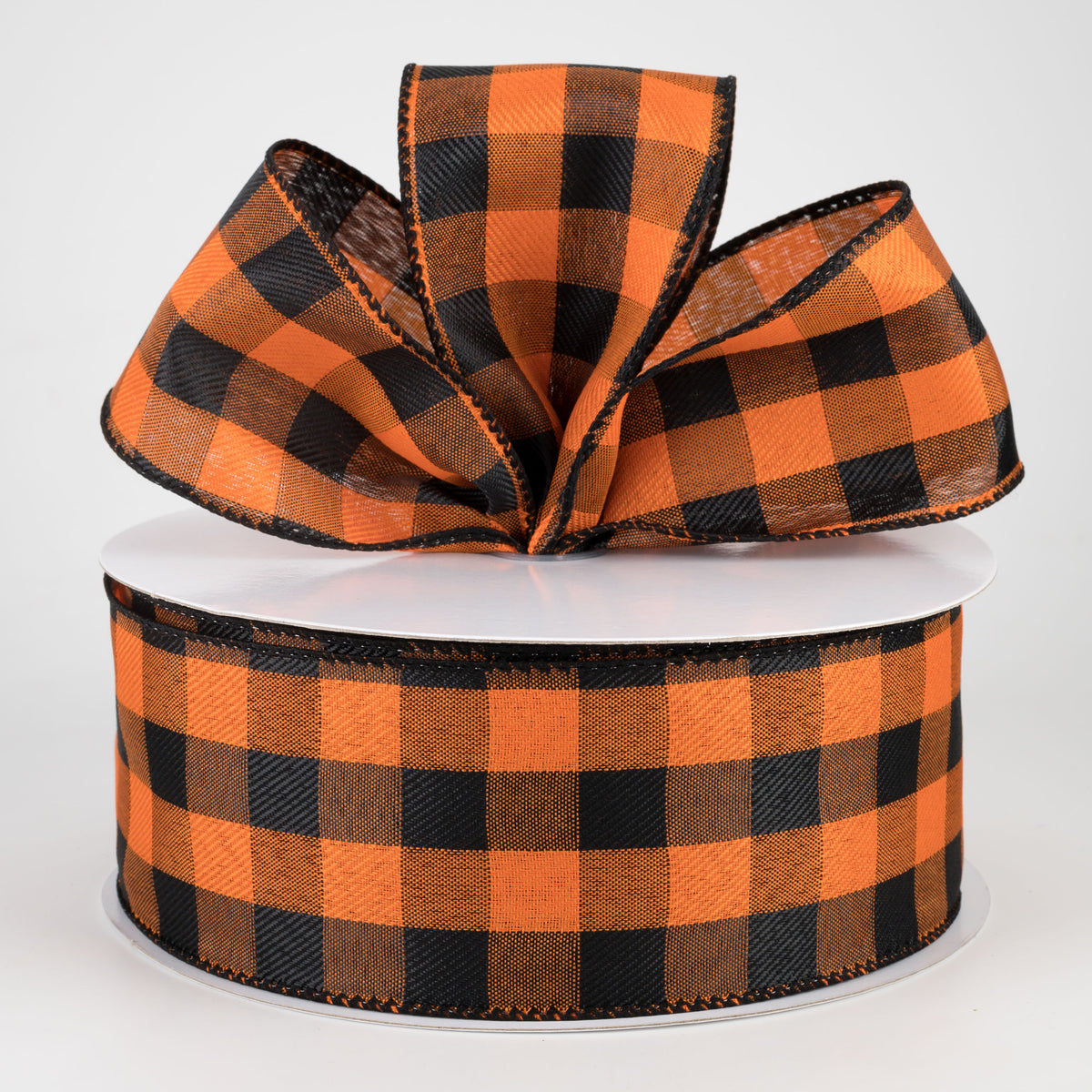 2.5" Linen Check Buffalo Plaid Ribbon: Orange & Black (50 Yards) Lifestyle Photo