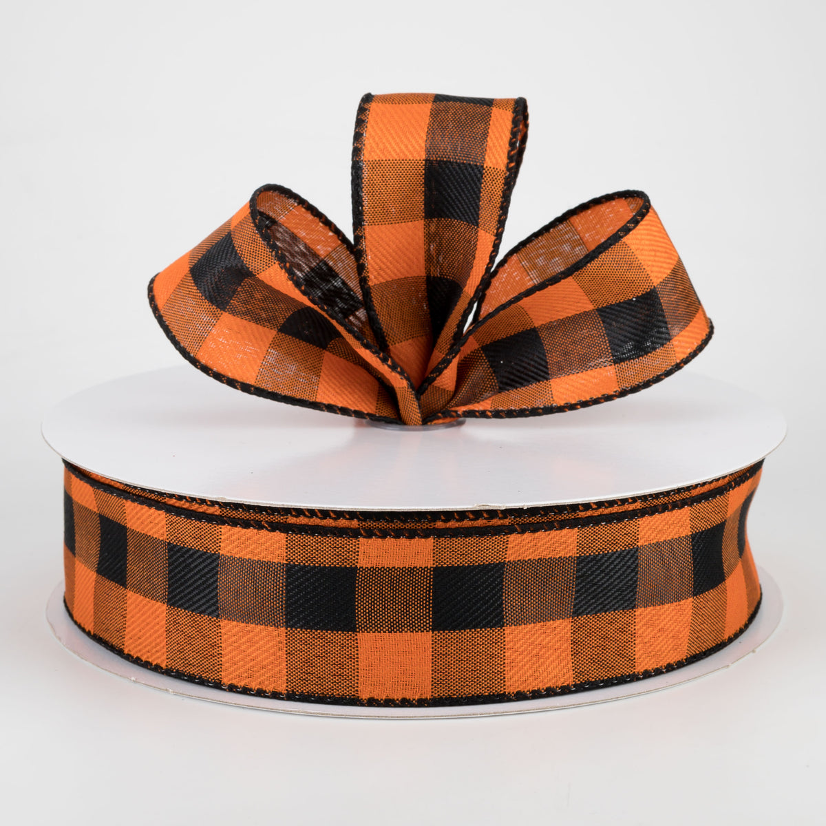1.5" Linen Check Buffalo Plaid Ribbon: Orange & Black (50 Yards) Lifestyle Photo