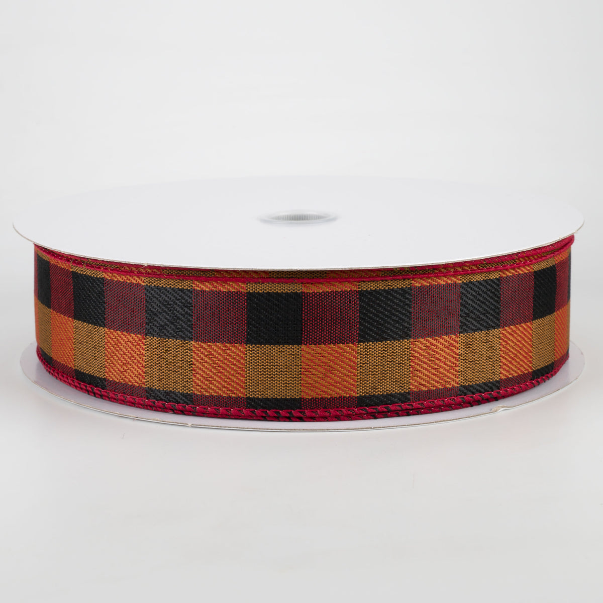 1.5" Linen Check Buffalo Plaid Ribbon: Red, Black, Orange (50 Yards) Item Number: 861-09-009