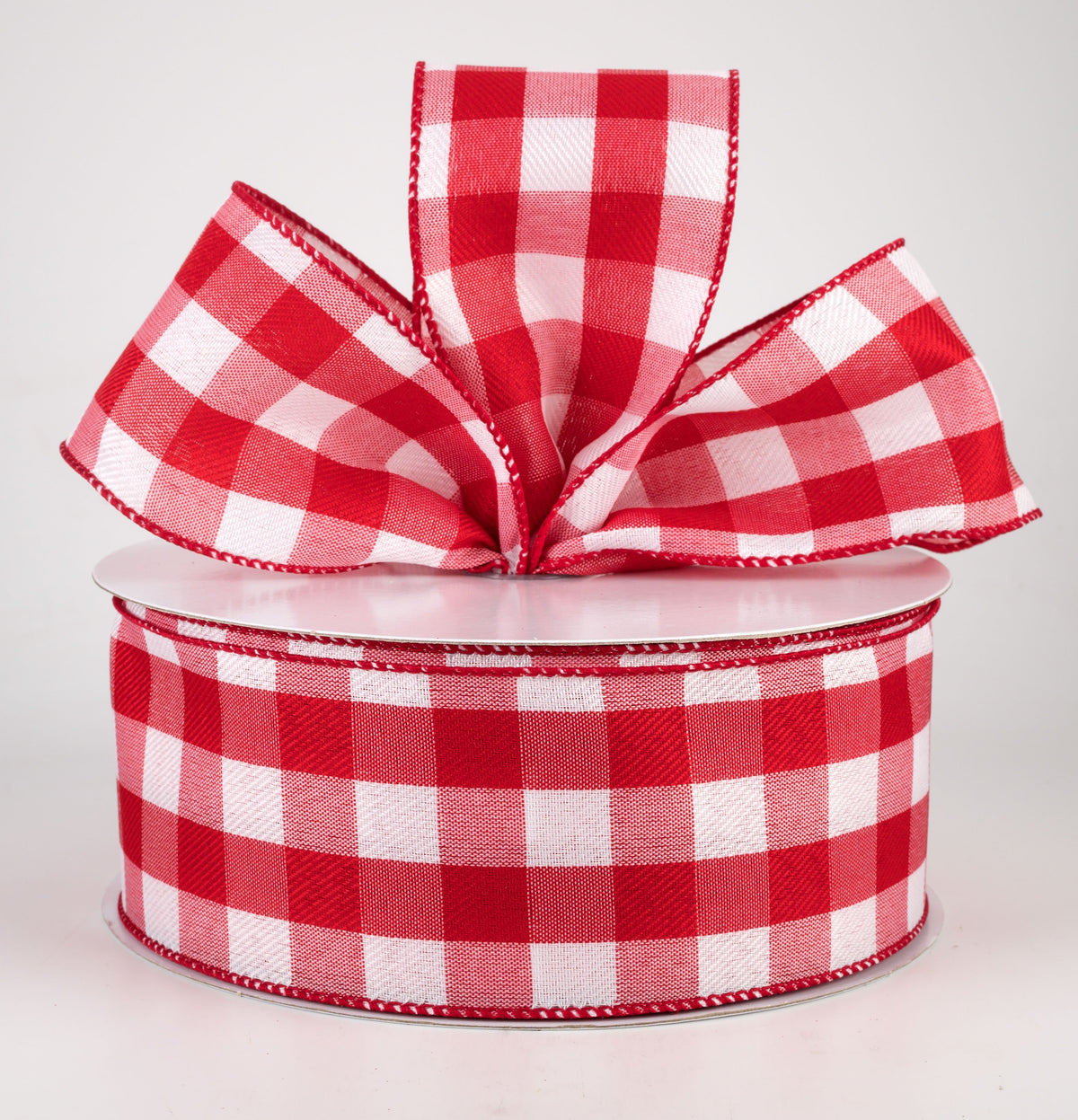 2.5" Linen Check Buffalo Plaid Ribbon: Red & White (50 Yards) Lifestyle Photo