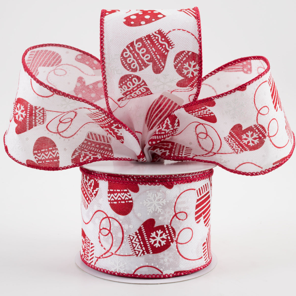 2.5" Linen Christmas Mittens Ribbon: White (10 Yards) Lifestyle Photo