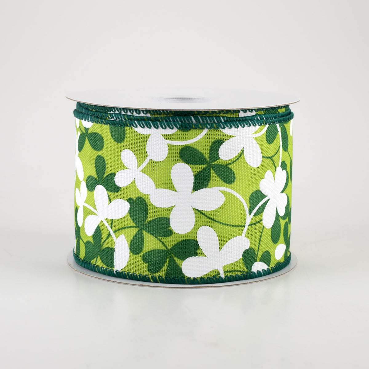 2.5" Linen Clover Flowers Ribbon: Green (10 Yards) Item Number: 21213-40-17