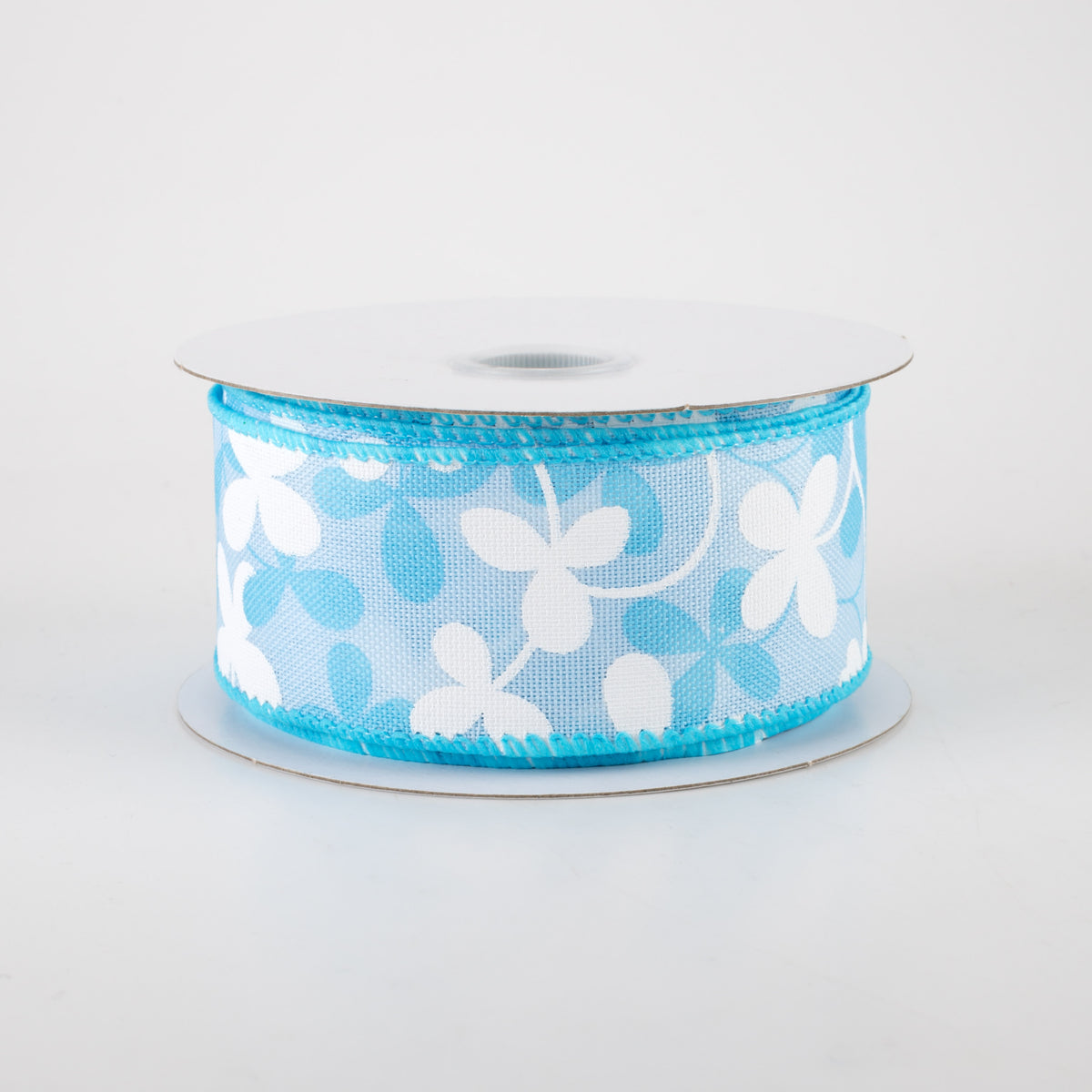 1.5" Linen Clover Flowers Ribbon: Light Blue (10 Yards)