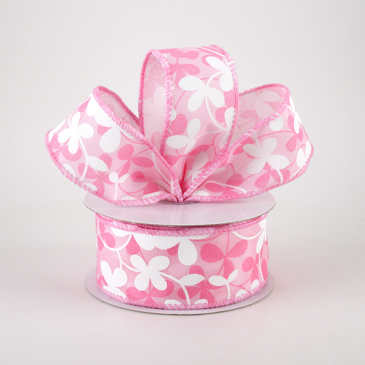 1.5" Linen Clover Flowers Ribbon: Pink (10 Yards) Lifestyle Photo