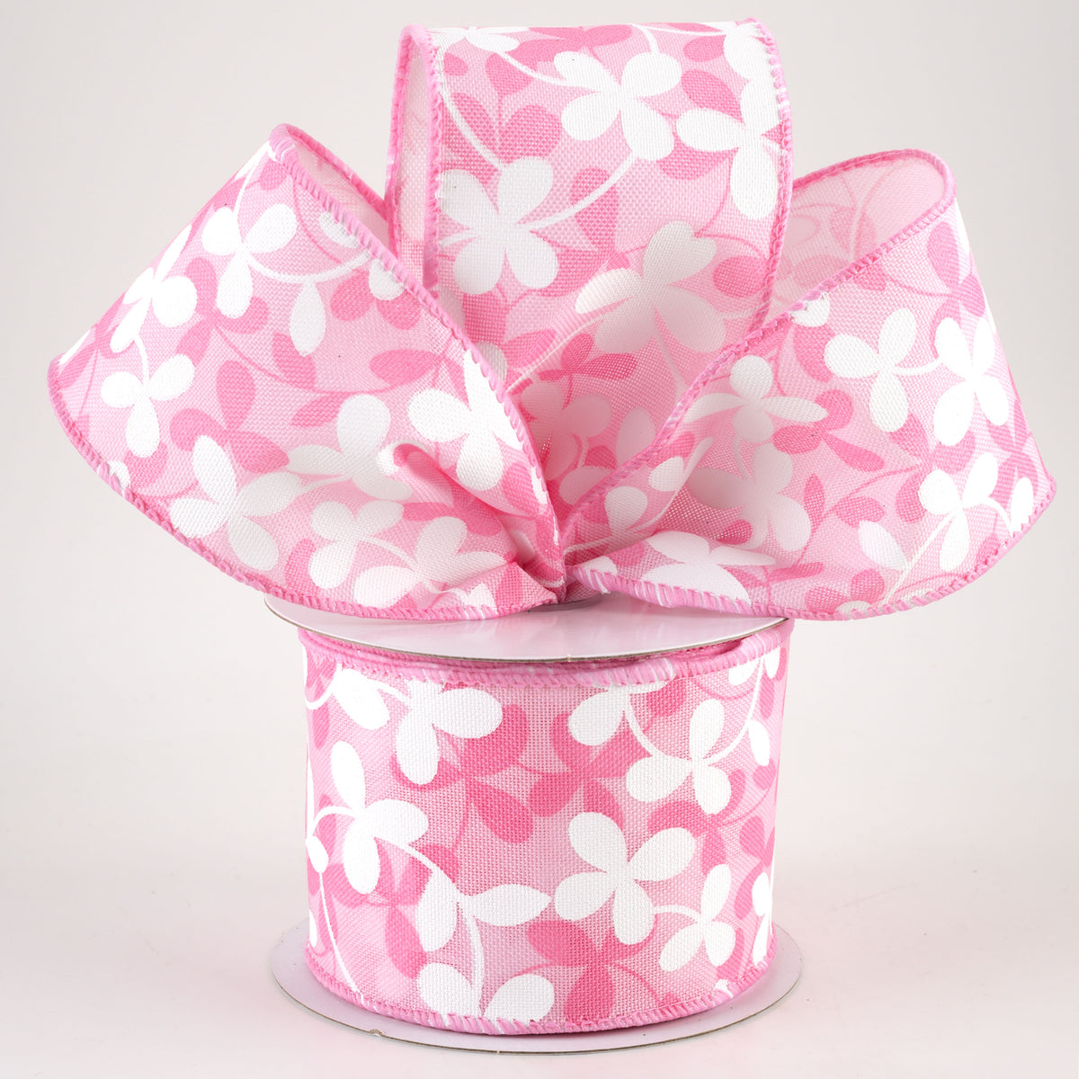 2.5" Linen Clover Flowers Ribbon: Pink (10 Yards) Lifestyle Photo