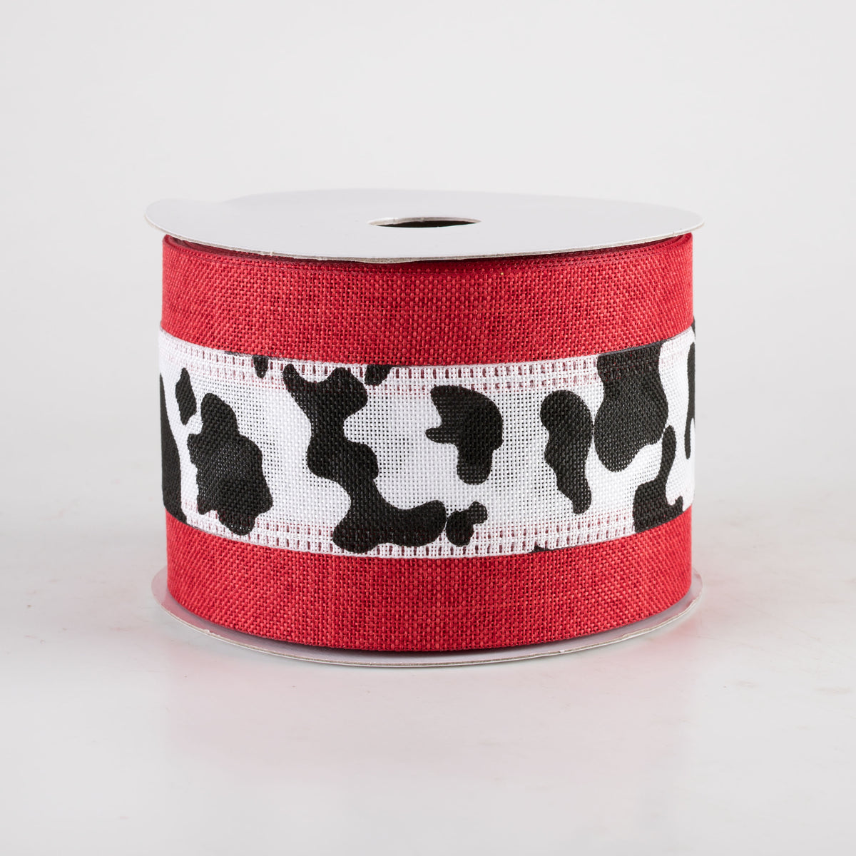 2.5" Linen Cow Print with Edge Ribbon: Red (10 Yards) Item Number: 76414-40-21