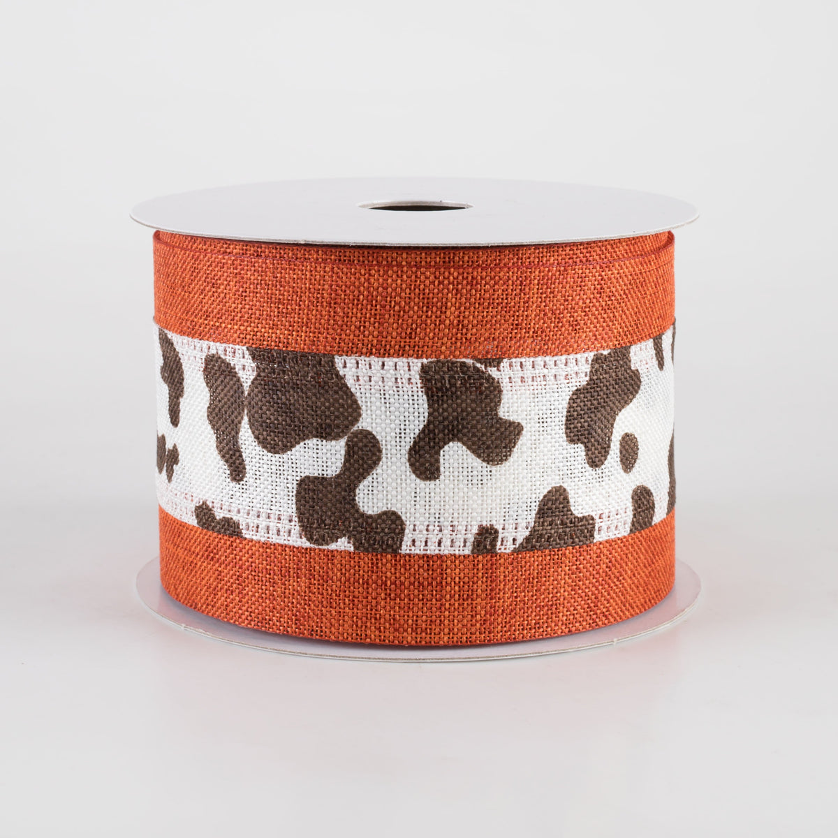2.5" Linen Cow Print with Edge Ribbon: Rust Orange (10 Yards) Item Number: 65439-40-47