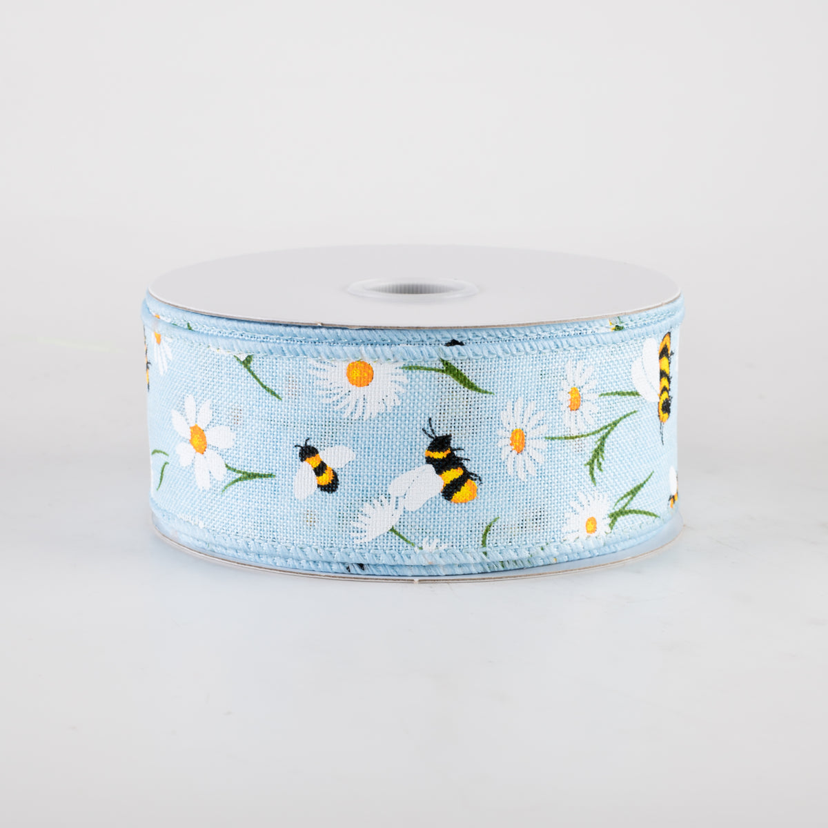 1.5" Linen Daisies & Bumblebees Ribbon: Light Blue (10 Yards) Item Number: 42416-09-04