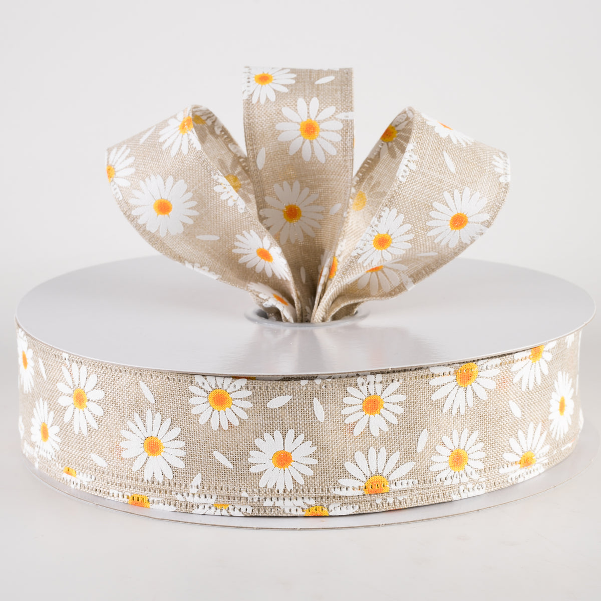 1.5" Linen Daisies & Petals Ribbon: Natural (50 Yards) Lifestyle Photo