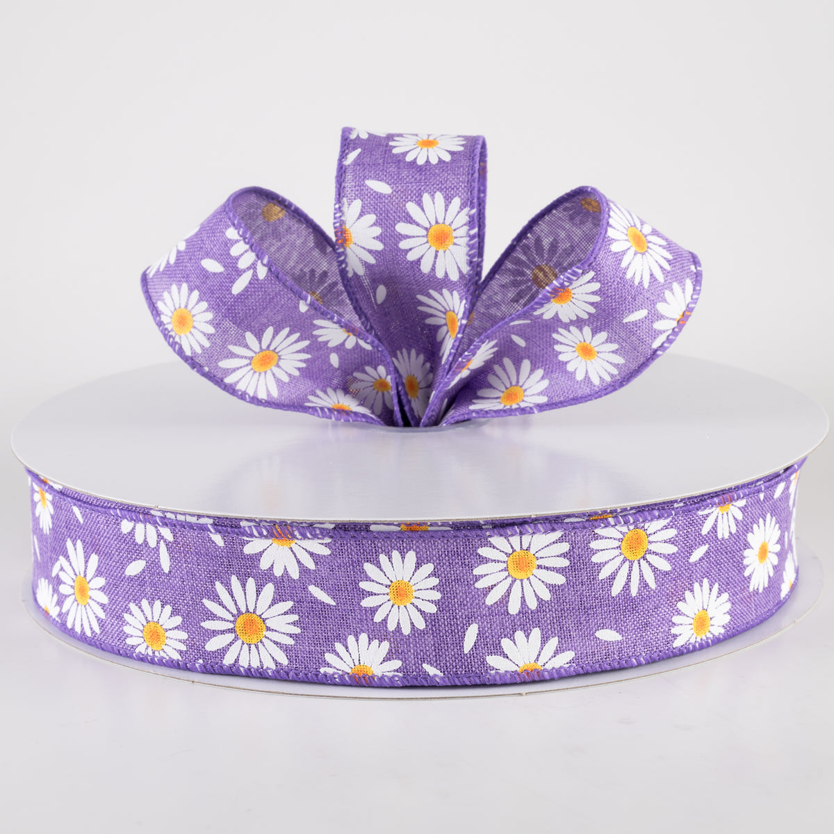 1.5" Linen Daisies & Petals Ribbon: Purple (50 Yards) Lifestyle Photo