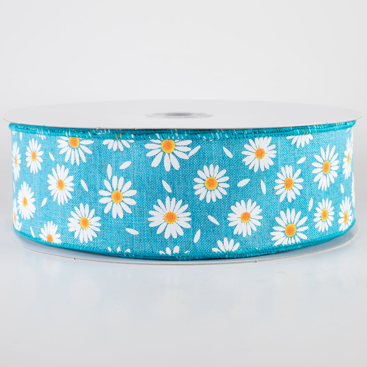 2.5" Linen Daisies & Petals Ribbon: Turquoise Blue (50 Yards) Item Number: 841-40-417