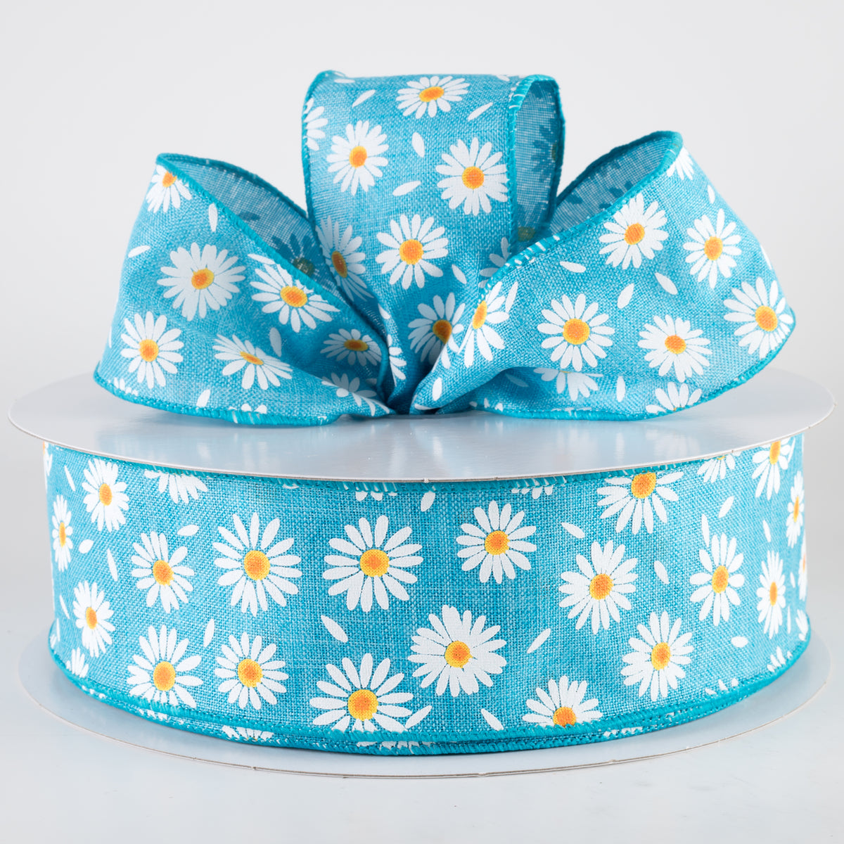 2.5" Linen Daisies & Petals Ribbon: Turquoise Blue (50 Yards) Lifestyle Photo