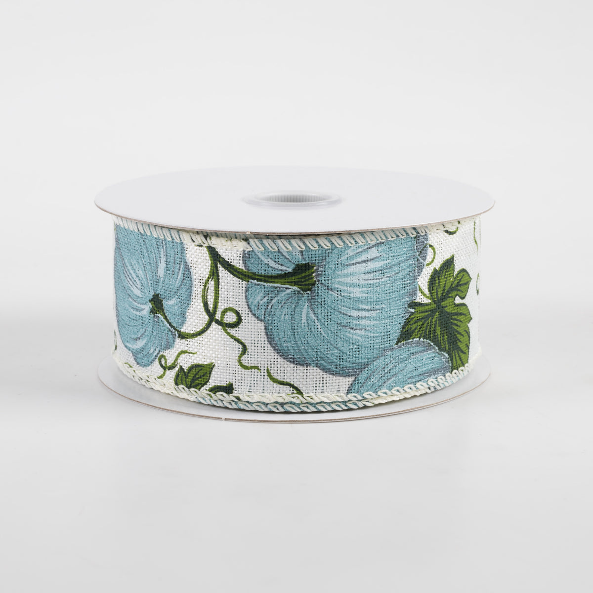 1.5" Linen Dusty Blue Pumpkin Ribbon: White (10 Yards)