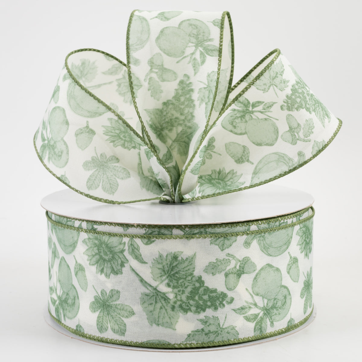2.5" Linen Fall Toile Ribbon: Green on Cream (50 Yards) Lifestyle Photo