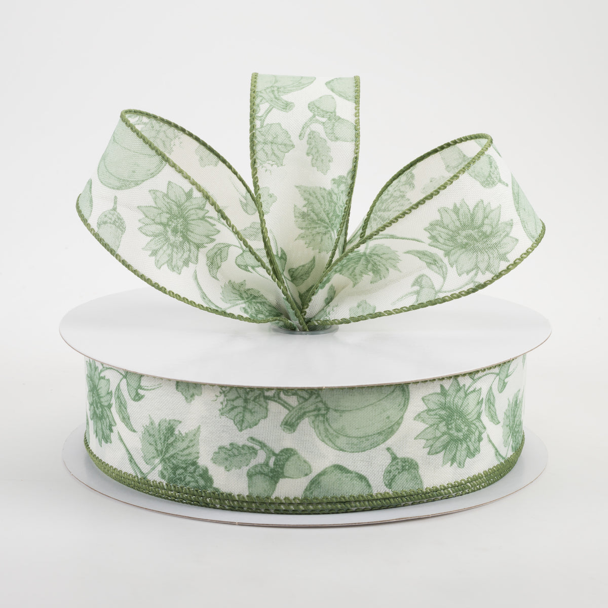 1.5" Linen Fall Toile Ribbon: Green on Cream (50 Yards) Lifestyle Photo