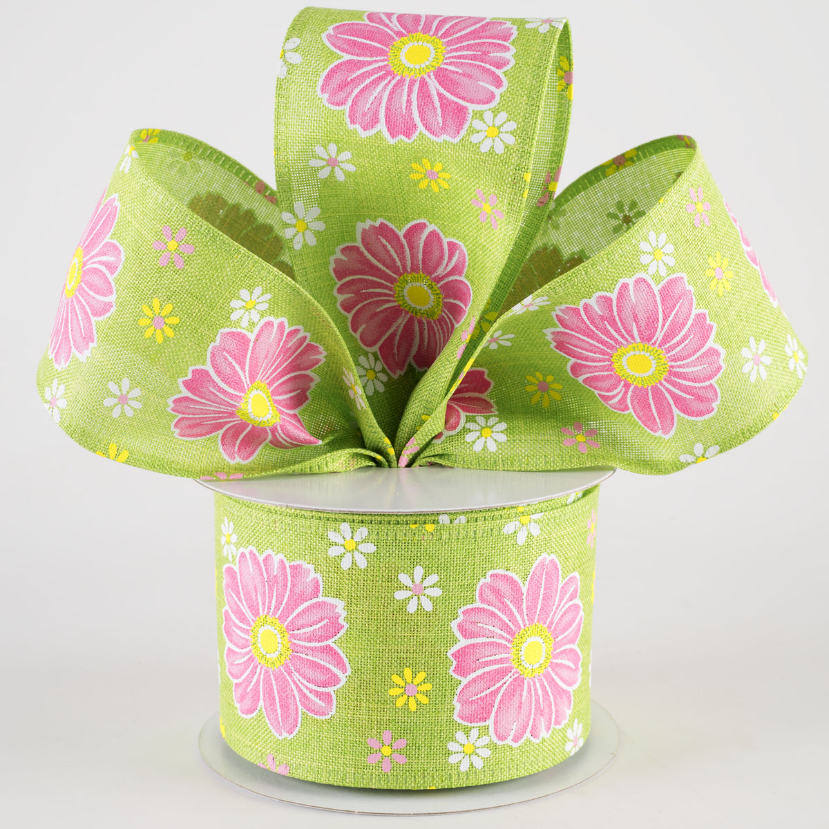 2.5" Linen Giant Daisies Ribbon: Lime Green (10 Yards) Lifestyle Photo