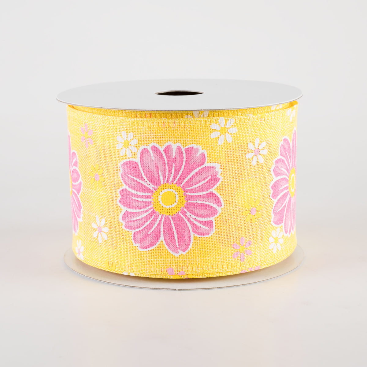 2.5" Linen Giant Daisies Ribbon: Yellow (10 Yards) Item Number: 46412-40-22