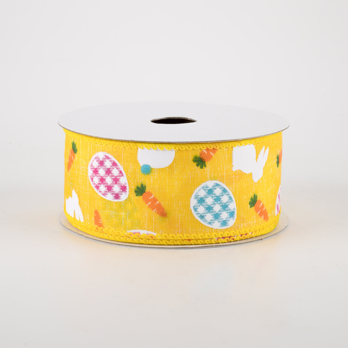 1.5" Linen Gingham Eggs and Bunnies Ribbon: Yellow (10 Yards) Item Number: 31217-09-22