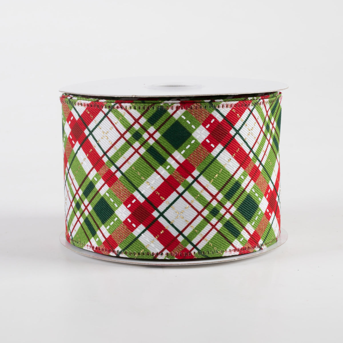 2.5" Linen Glitter Diagonal Plaid: Christmas (10 Yards) Item Number: 76314-40-08
