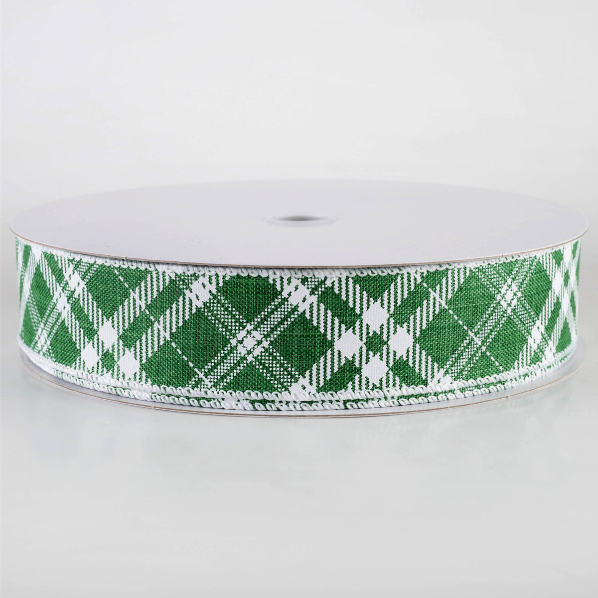 1.5" Linen Hazel Diagonal Plaid Ribbon: Green (50 Yards) Item Number: 871-09-342