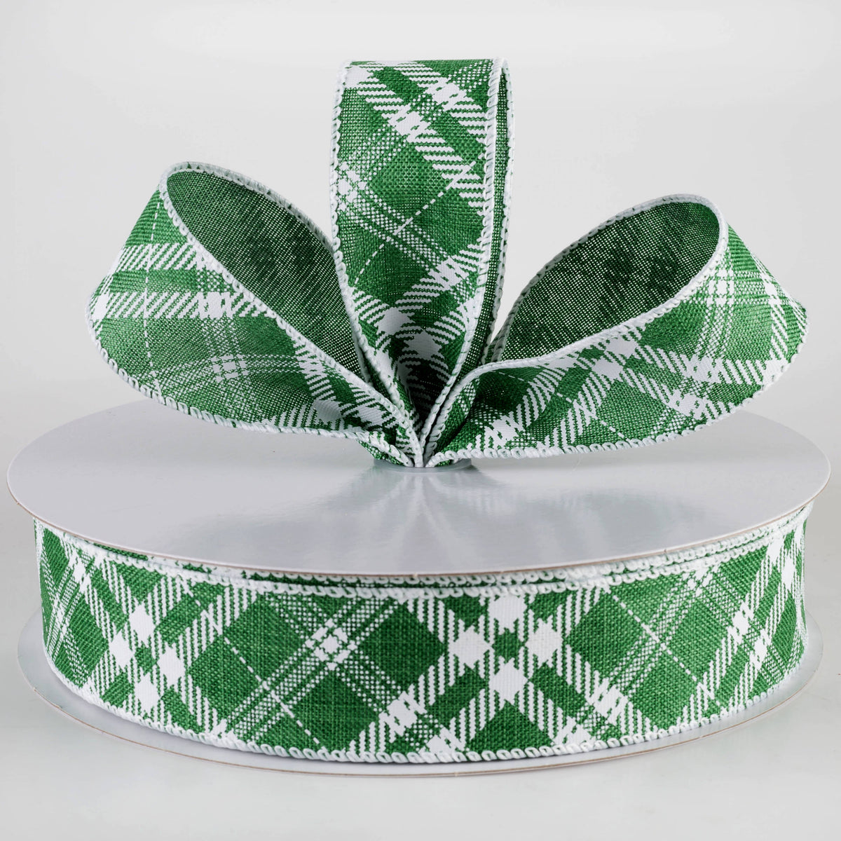 1.5" Linen Hazel Diagonal Plaid Ribbon: Green (50 Yards) Lifestyle Photo