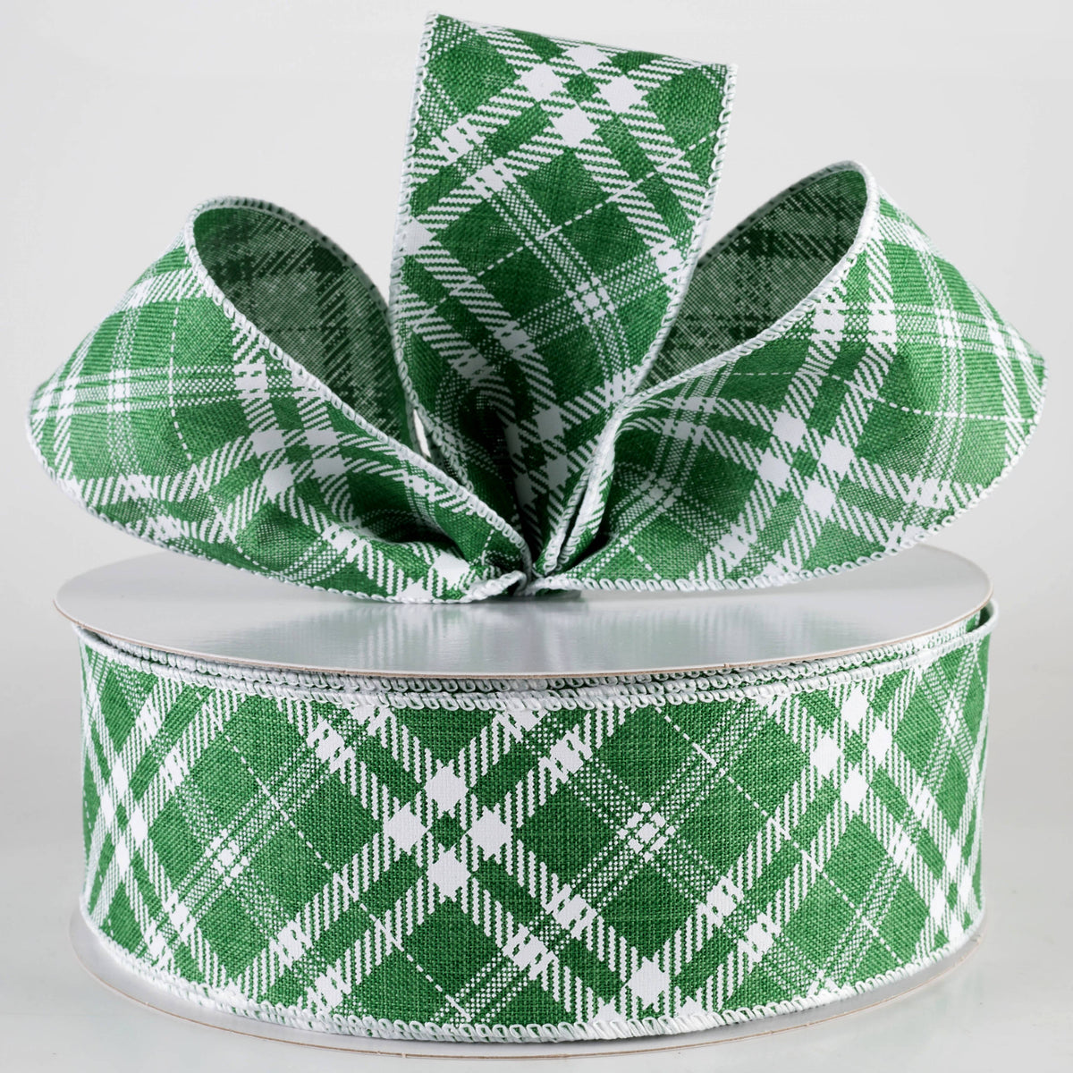 2.5" Linen Hazel Diagonal Plaid Ribbon: Green (50 Yards) Lifestyle Photo