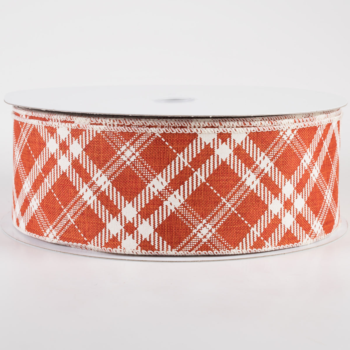 2.5" Linen Hazel Diagonal Plaid Ribbon: Orange (50 Yards)