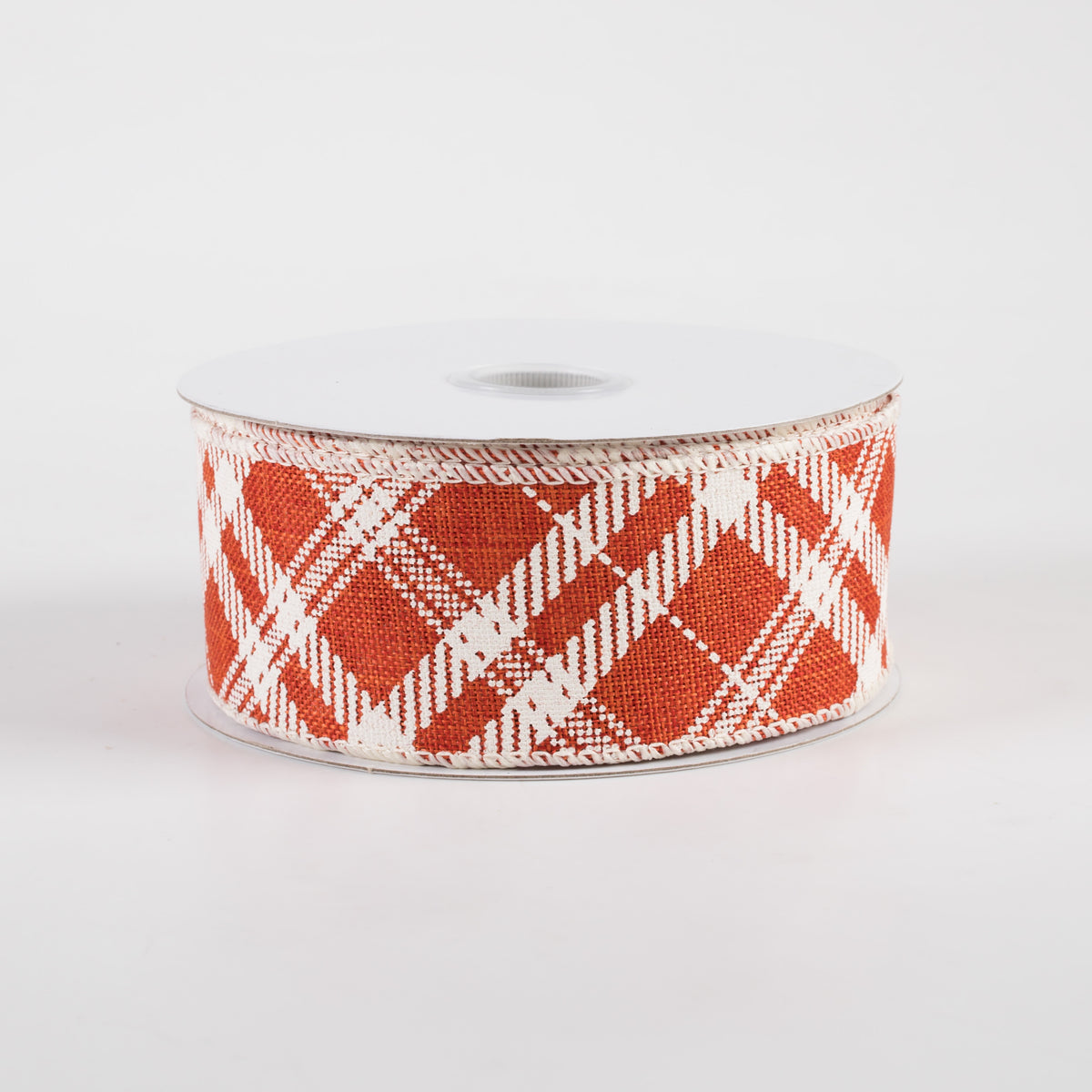 1.5" Linen Hazel Diagonal Plaid Ribbon: Orange (10 Yards)