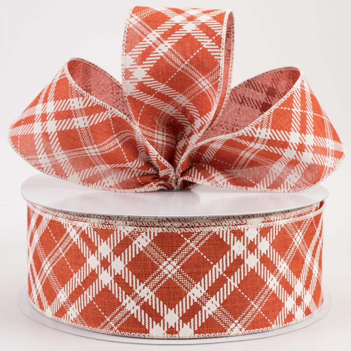 2.5" Linen Hazel Diagonal Plaid Ribbon: Orange (50 Yards) Lifestyle Photo