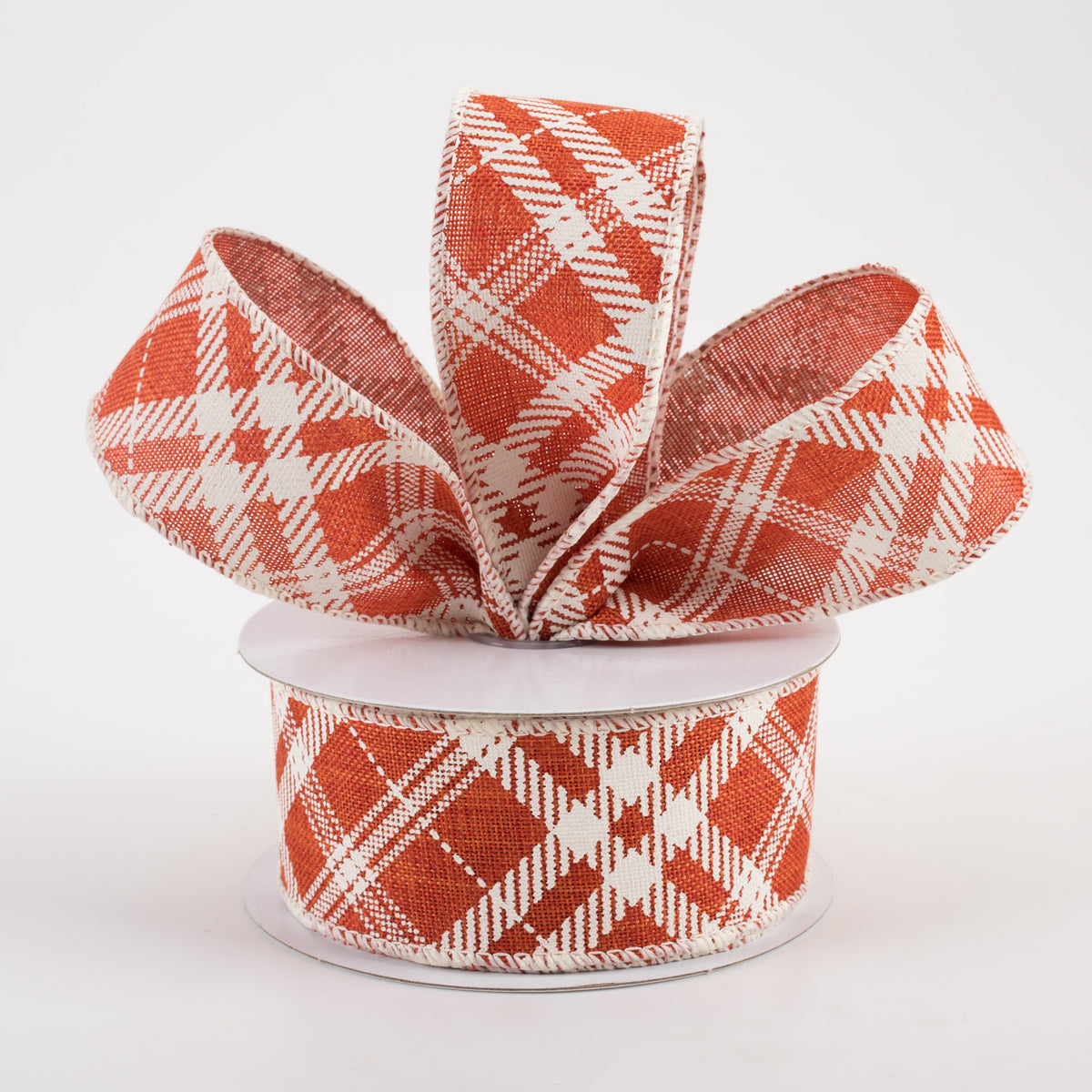 1.5" Linen Hazel Diagonal Plaid Ribbon: Orange (10 Yards) Lifestyle Photo