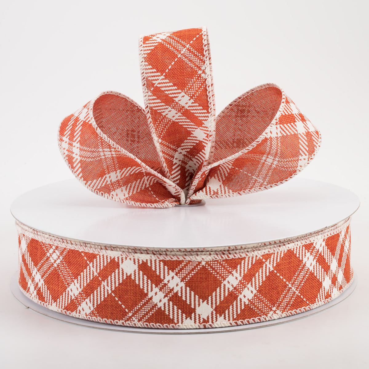 1.5" Linen Hazel Diagonal Plaid Ribbon: Orange (50 Yards) Lifestyle Photo