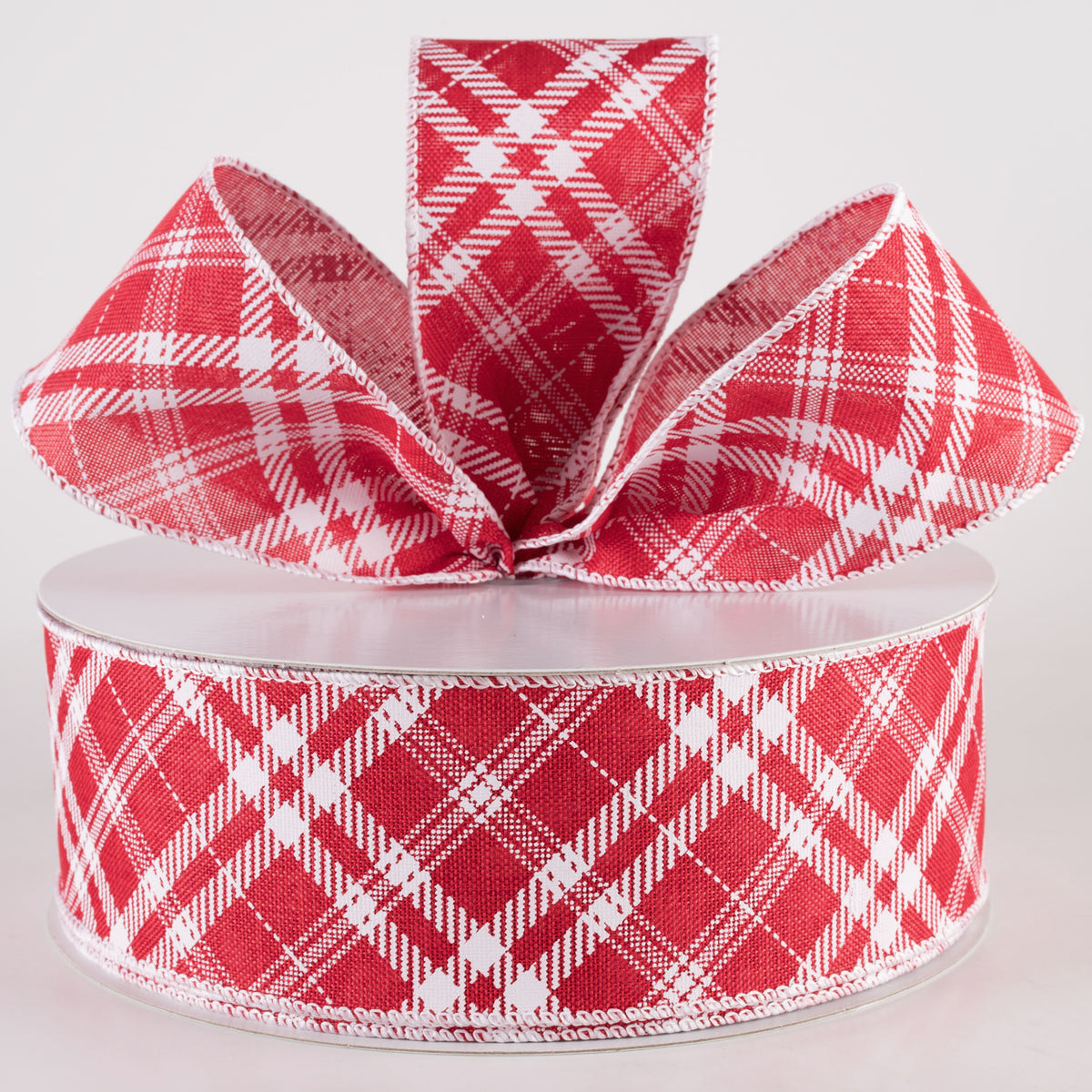2.5" Linen Hazel Diagonal Plaid Ribbon: Red (50 Yards) Item Number: 871-40-343