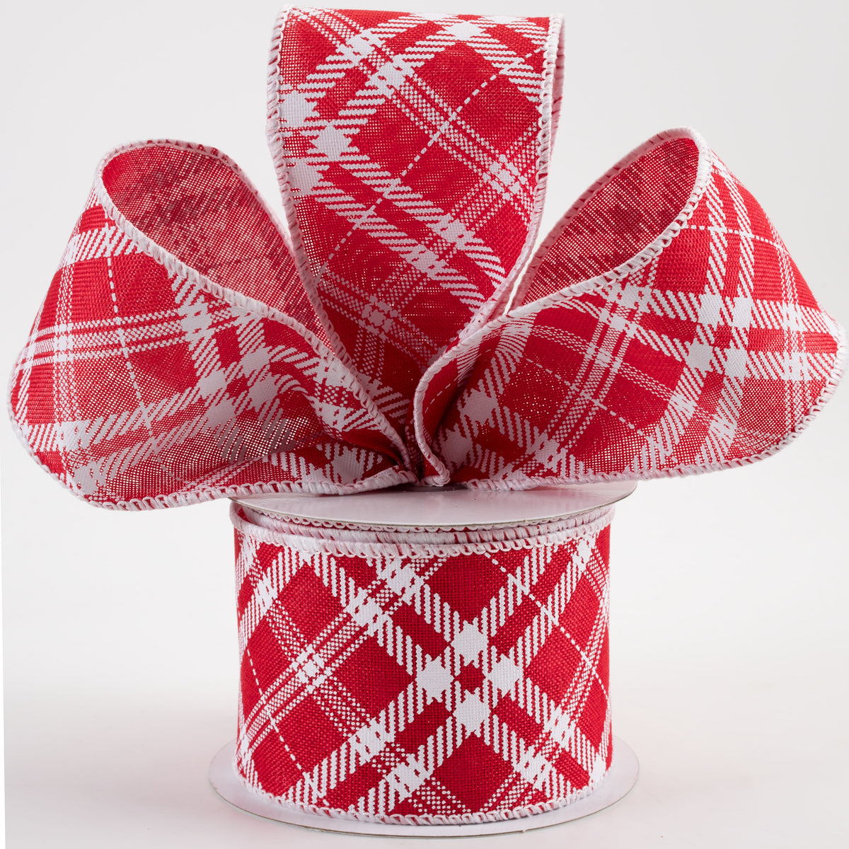 2.5" Linen Hazel Diagonal Plaid Ribbon: Red (10 Yards) Lifestyle Photo
