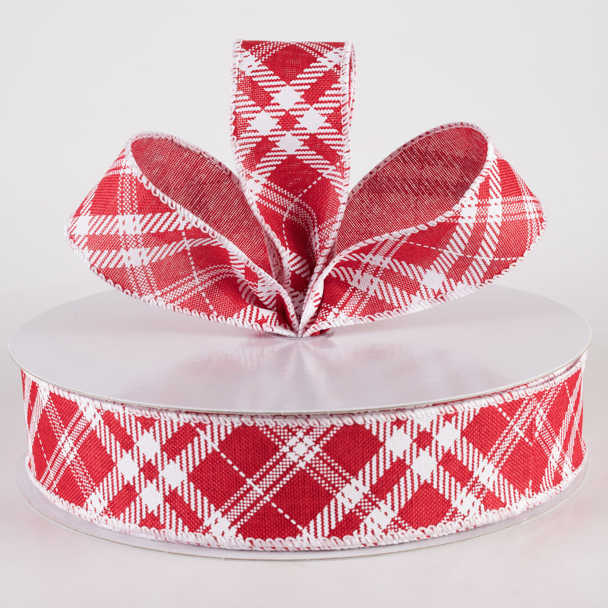 1.5" Linen Hazel Diagonal Plaid Ribbon: Red (50 Yards) Lifestyle Photo