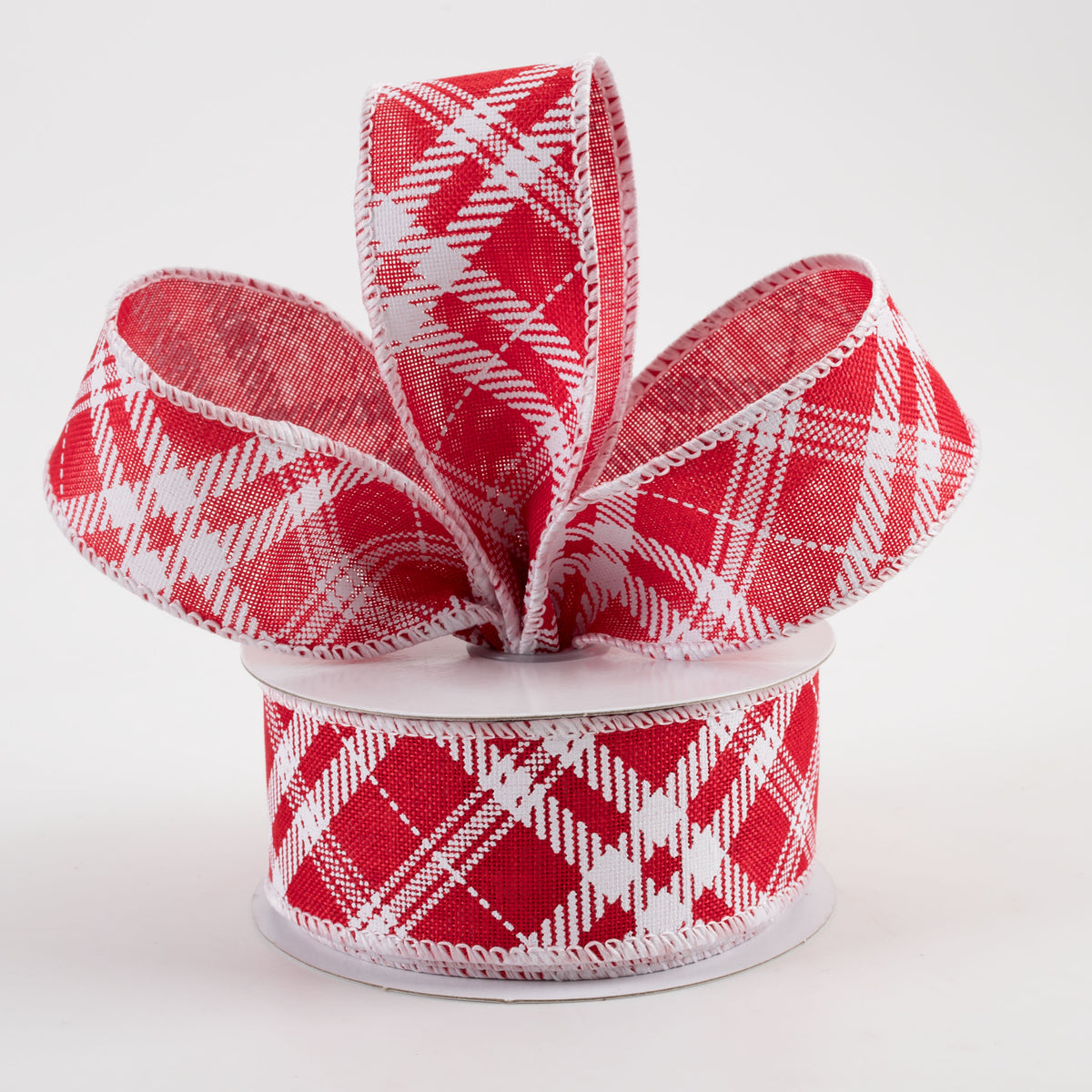 1.5" Linen Hazel Diagonal Plaid Ribbon: Red (10 Yards) Lifestyle Photo
