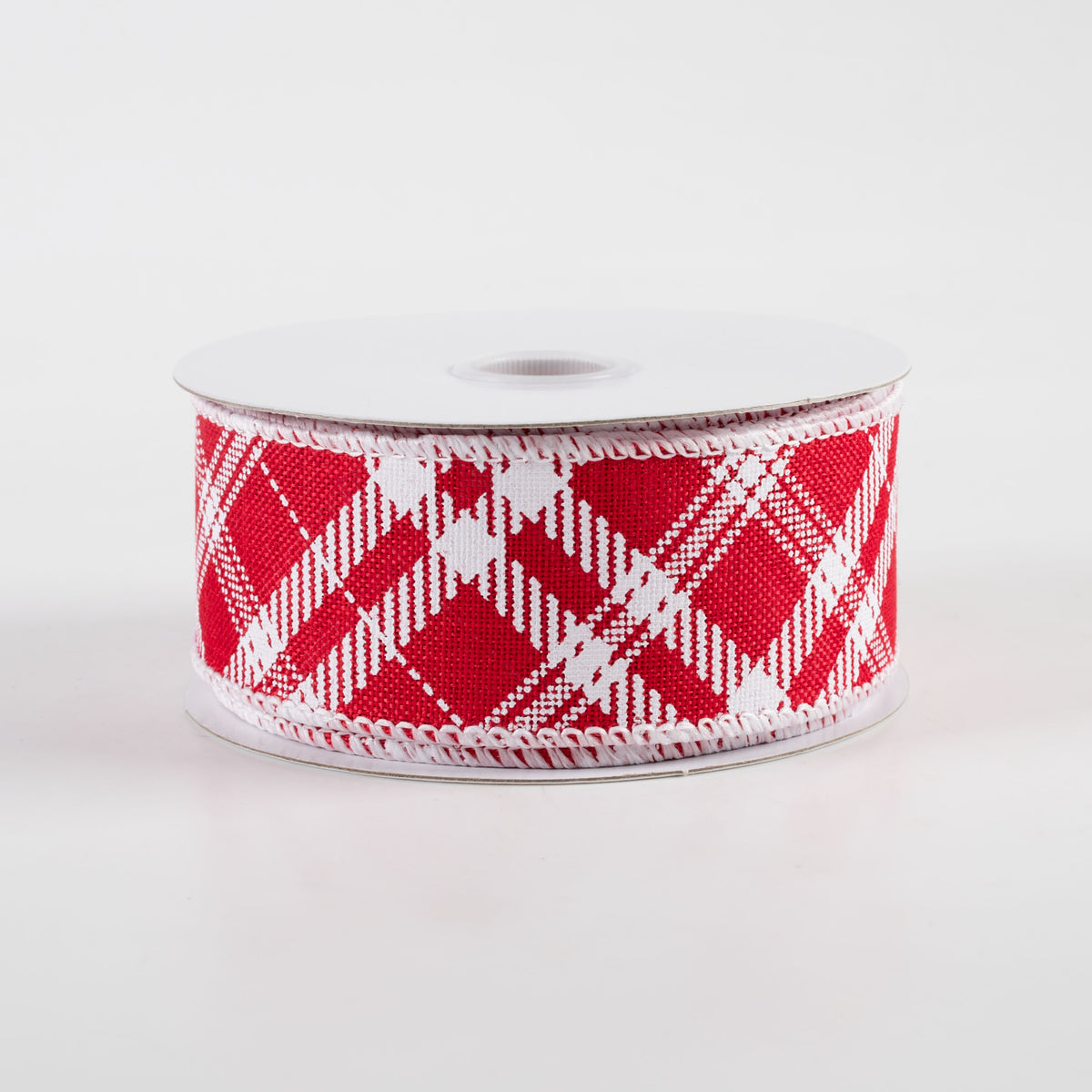 1.5" Linen Hazel Diagonal Plaid Ribbon: Red (10 Yards)