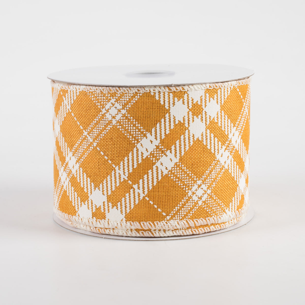2.5" Linen Hazel Diagonal Plaid Ribbon: Sunflower Yellow (10 Yards)