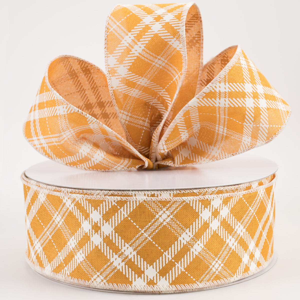 2.5" Linen Hazel Diagonal Plaid Ribbon: Sunflower Yellow (50 Yards) Lifestyle Photo