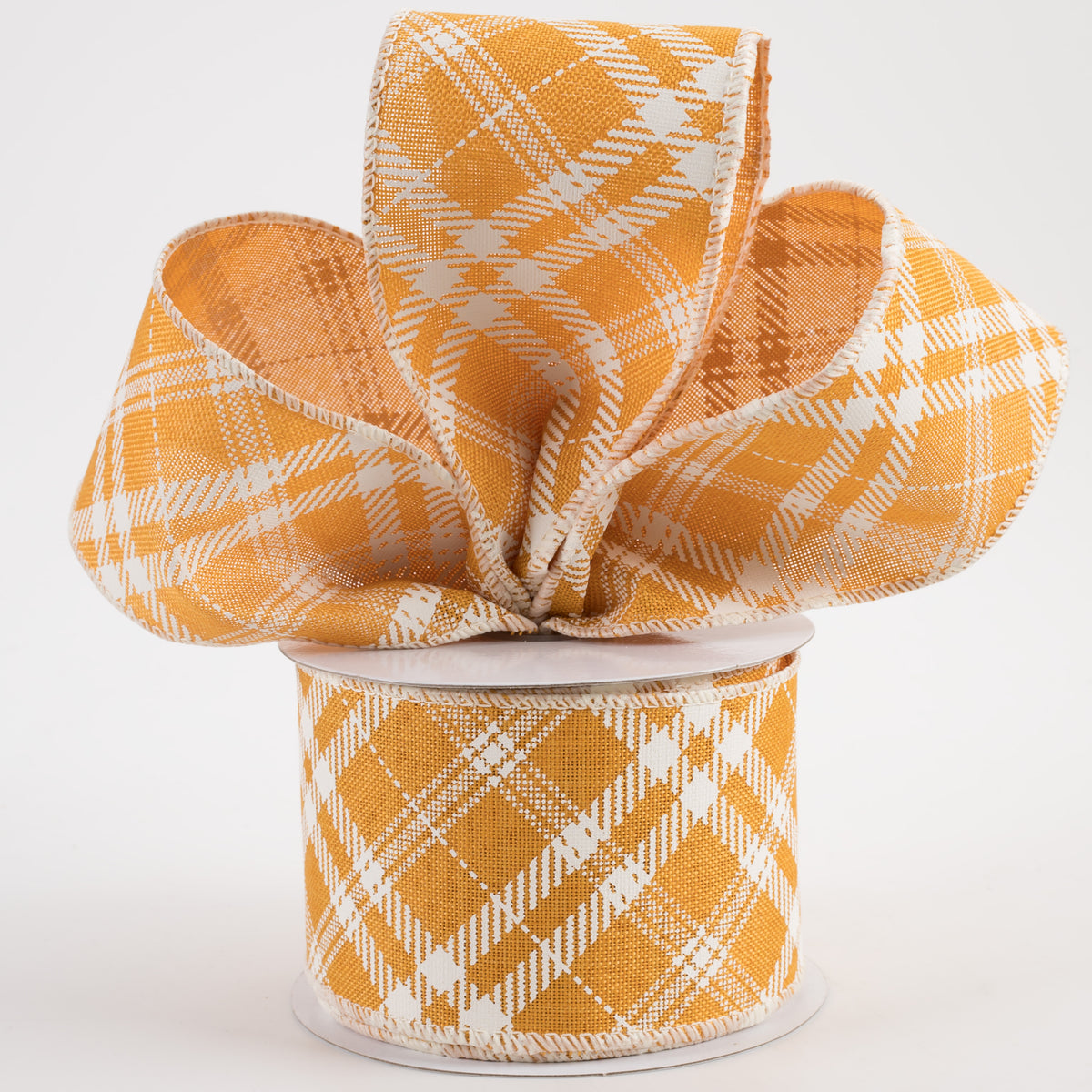 2.5" Linen Hazel Diagonal Plaid Ribbon: Sunflower Yellow (10 Yards) Lifestyle Photo