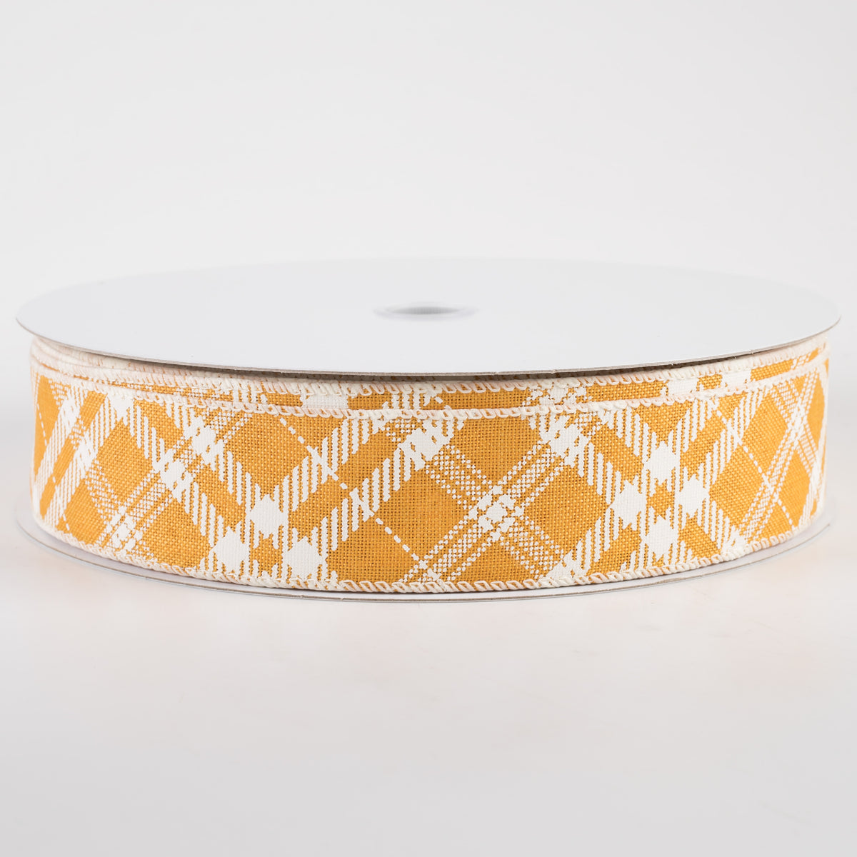 1.5" Linen Hazel Diagonal Plaid Ribbon: Sunflower Yellow (50 Yards)
