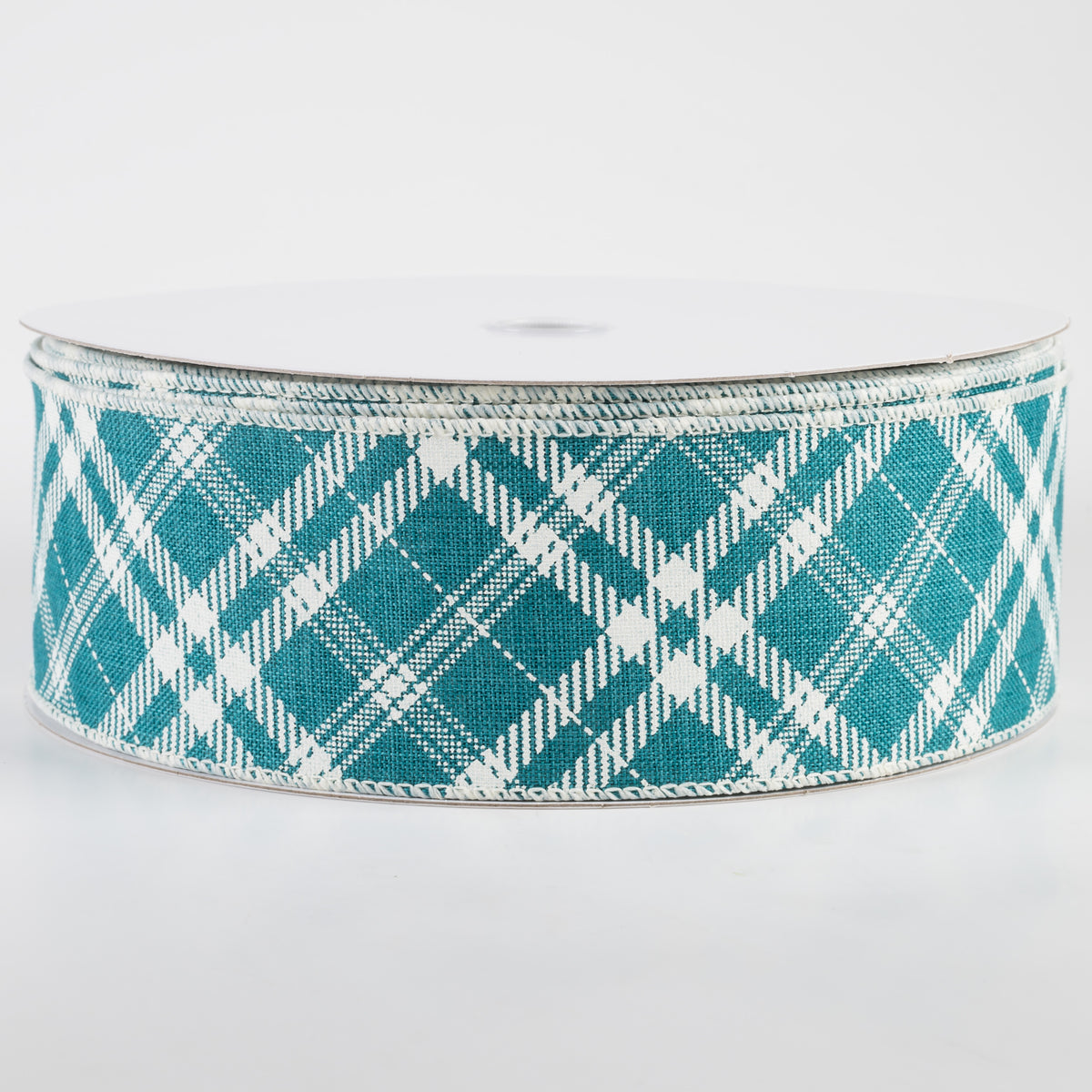 2.5" Linen Hazel Diagonal Plaid Ribbon: Teal Blue (50 Yards)